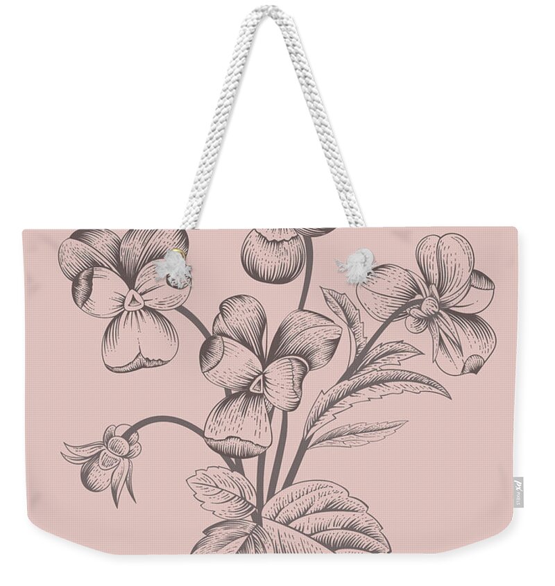 Violet Weekender Tote Bag featuring the mixed media Violet Blush Pink Flower by Naxart Studio