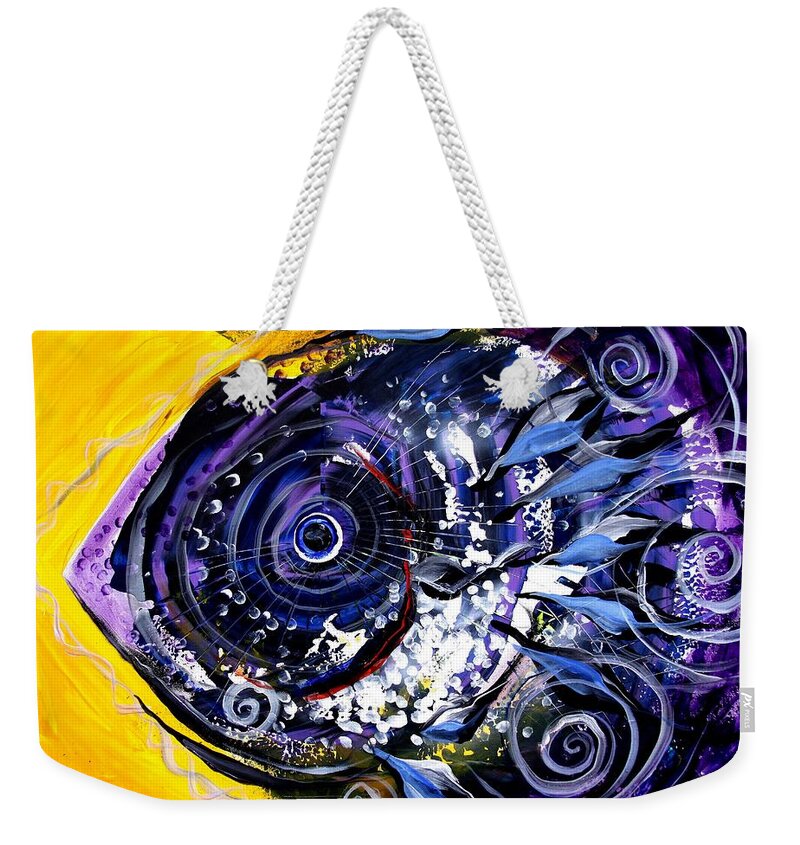 Fish Weekender Tote Bag featuring the painting Violet Tri-Fish by J Vincent Scarpace
