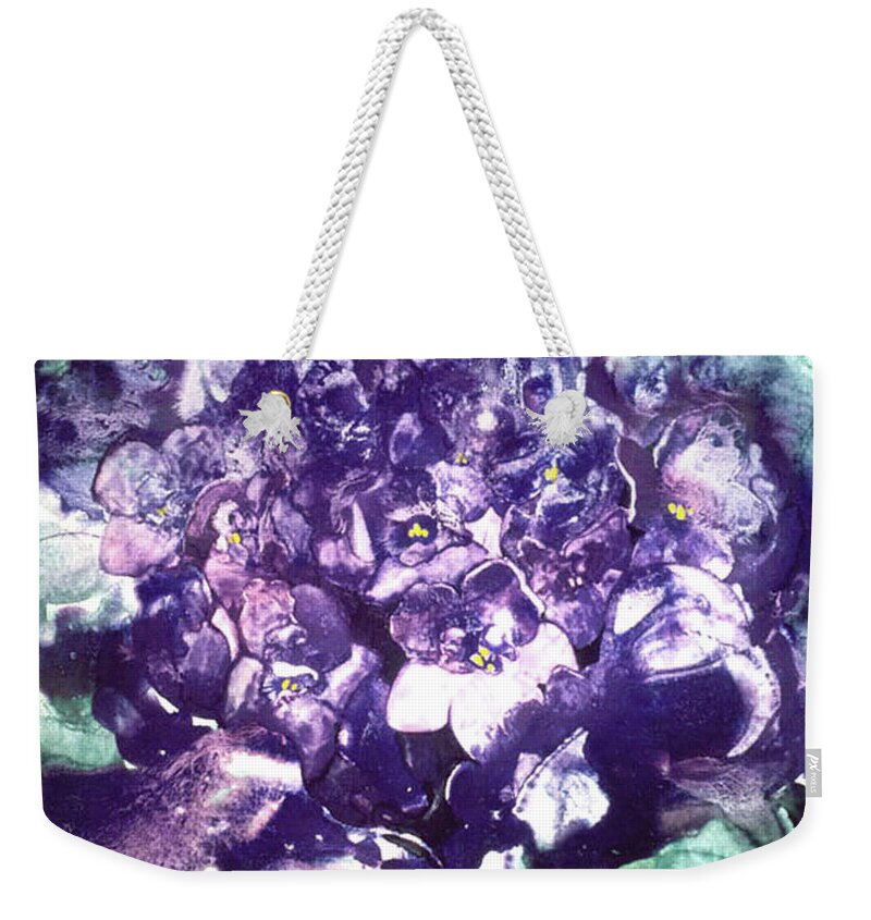 Violets Weekender Tote Bag featuring the painting Violets Arn't Blue by Edie Schneider