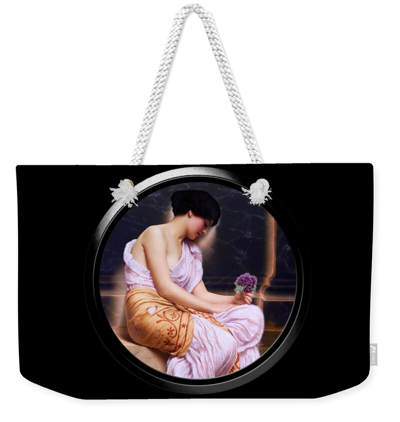 Young Girl Weekender Tote Bag featuring the painting Violets, Sweet Violets by John Godward LM Shift by Rolando Burbon