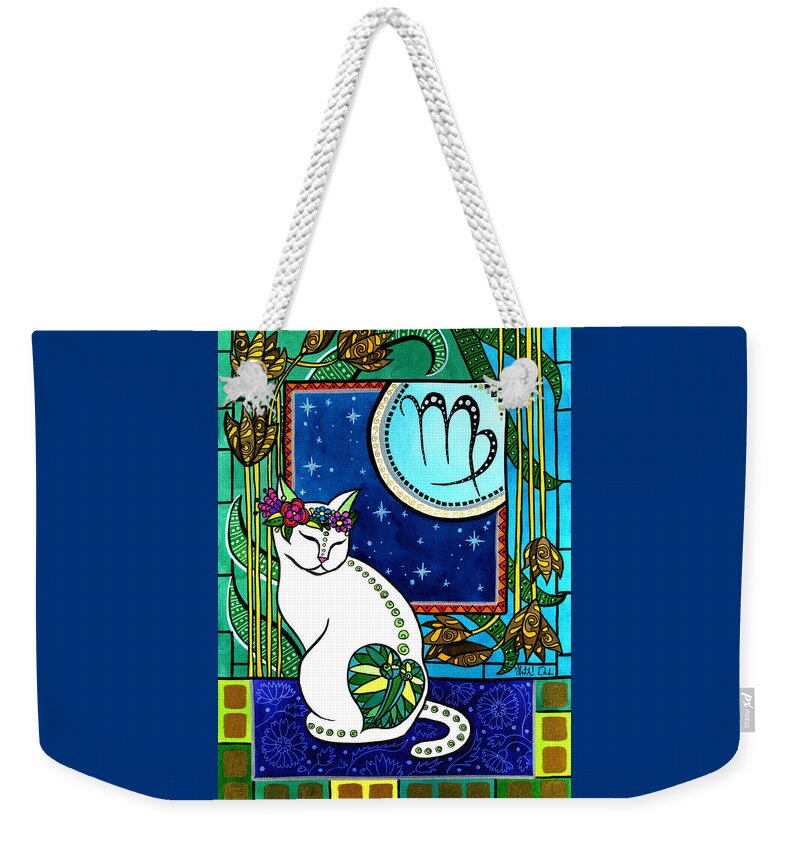 Cats Weekender Tote Bag featuring the painting Virgo Cat Zodiac by Dora Hathazi Mendes