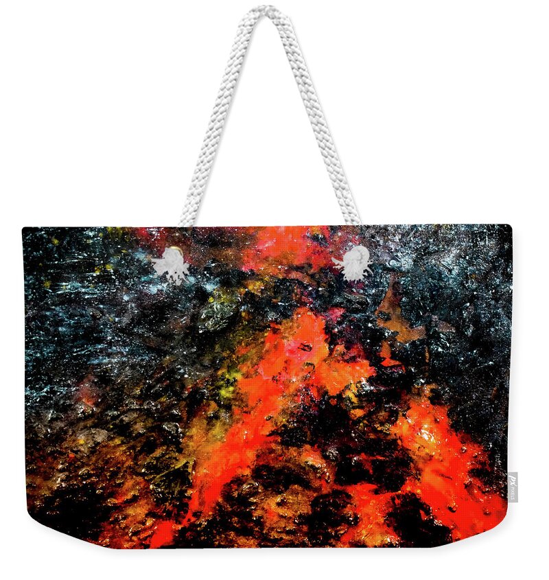 Volcano Weekender Tote Bag featuring the mixed media Volcanic by Patsy Evans - Alchemist Artist
