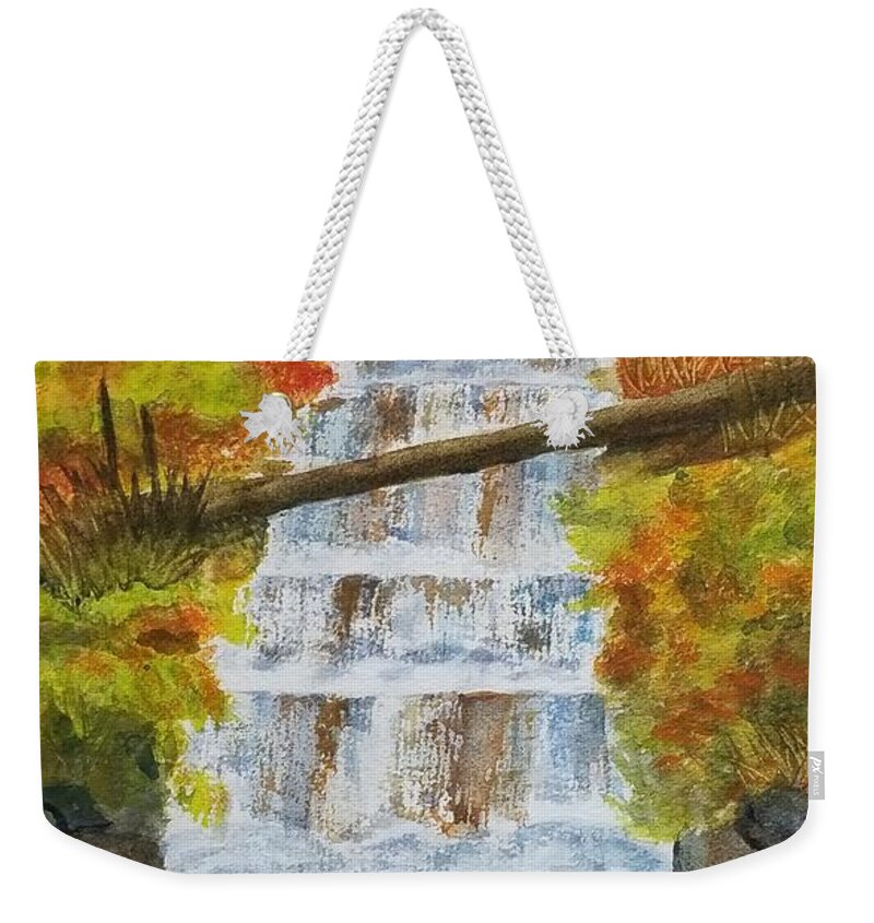 Waterfalls Weekender Tote Bag featuring the painting Wagner Falls by Ann Frederick