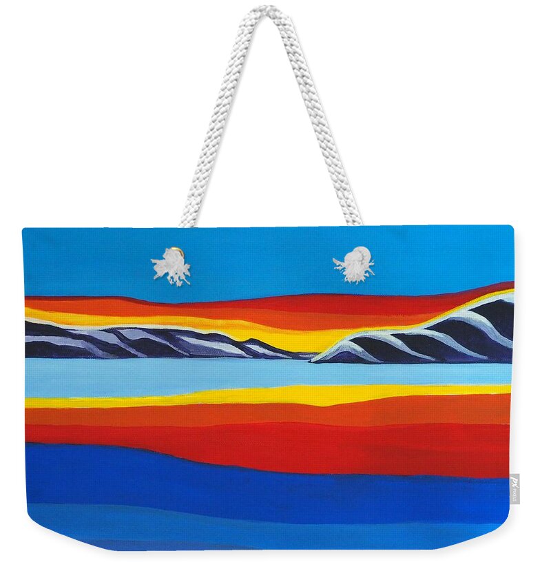  Weekender Tote Bag featuring the painting Waiheke Island Sunset by Sandra Marie Adams