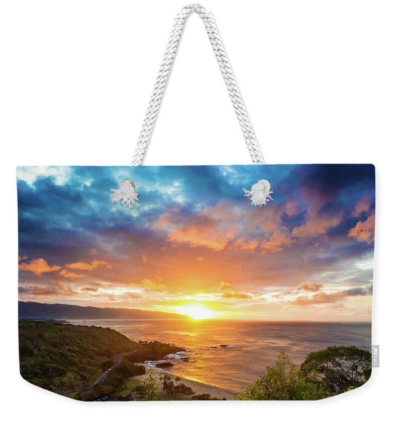 Waimea Bay Hawaii Beach Weekender Tote Bag featuring the photograph Waimea sky by Leonardo Dale