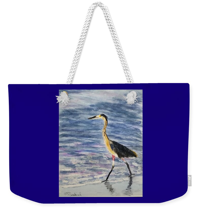 Herons Weekender Tote Bag featuring the painting Walk on the beach by Ann Frederick