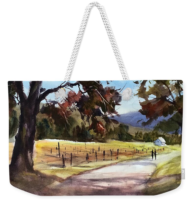 Landscape Weekender Tote Bag featuring the painting Walking in Wine Country by Judith Levins