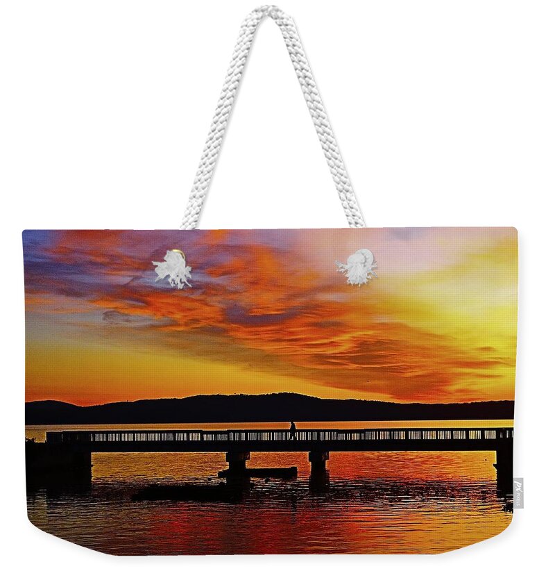 Hudson Valley Landscapes Weekender Tote Bag featuring the photograph Walking the Bridge at Sunrise by Thomas McGuire