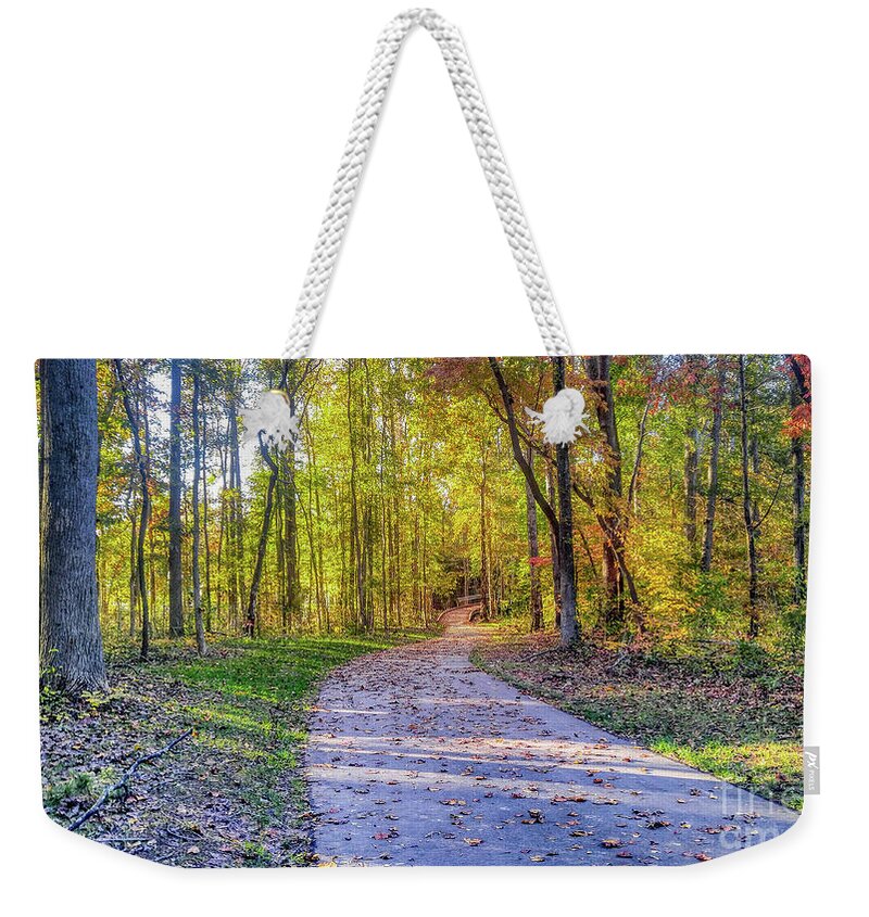 Fall Weekender Tote Bag featuring the photograph Walking the Greenway by Amy Dundon