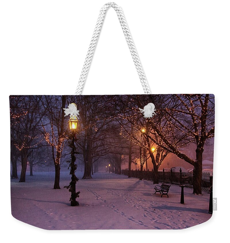 Salem Common Weekender Tote Bag featuring the digital art Walking the path on Salem MA Common by Jeff Folger