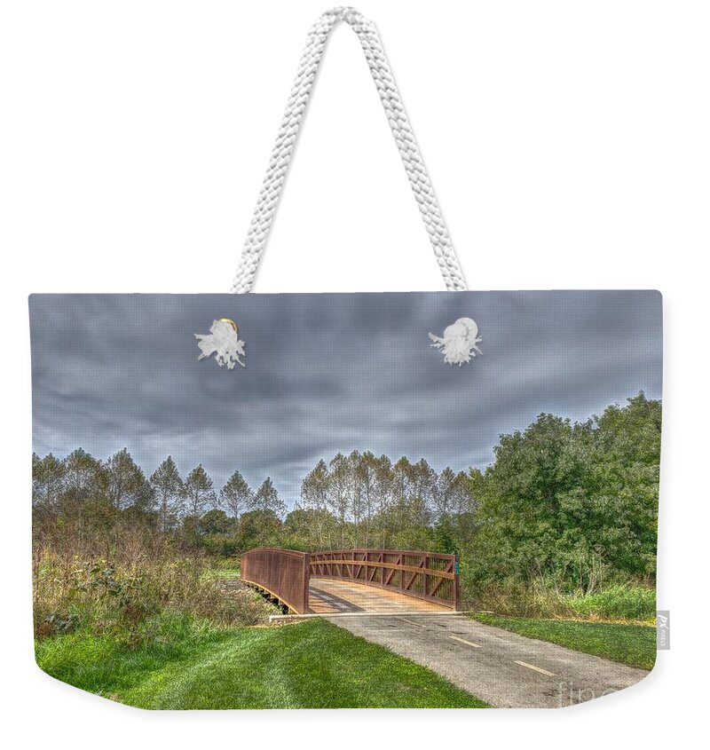 Nature Weekender Tote Bag featuring the photograph Walnut Woods Bridge - 2 by Jeremy Lankford