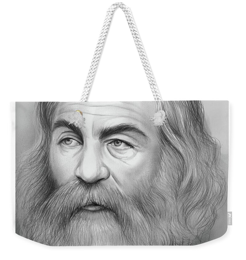 Walt Whitman Weekender Tote Bag featuring the drawing Walt Whitman by Greg Joens