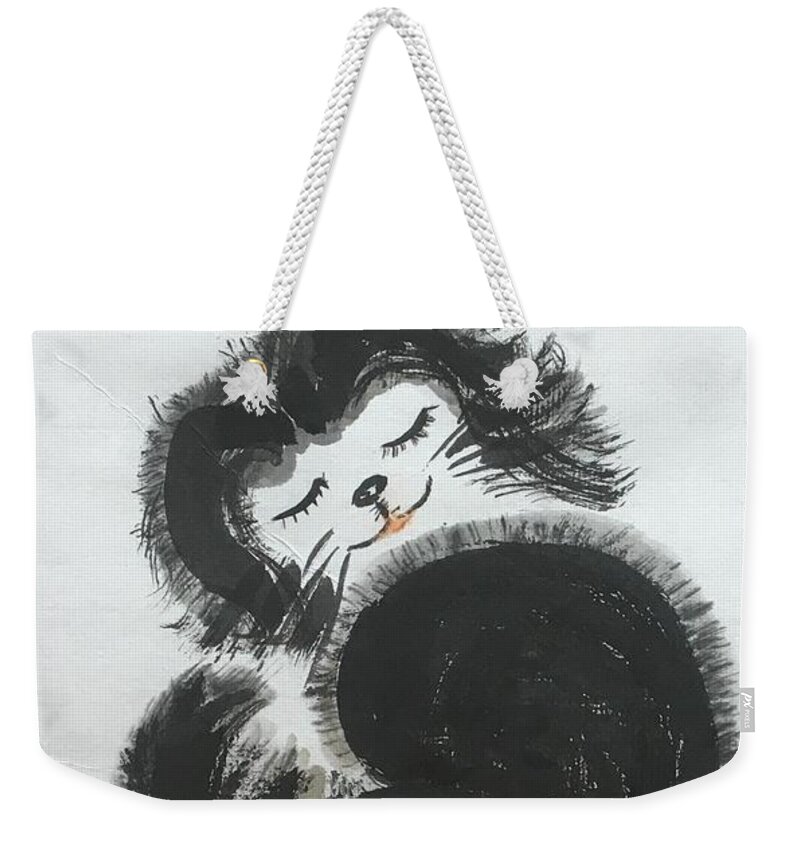 Doggie Weekender Tote Bag featuring the painting Warm Dog by Carmen Lam