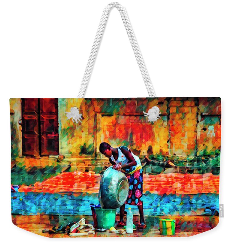 African Weekender Tote Bag featuring the photograph Wash Day African Art by Debra and Dave Vanderlaan