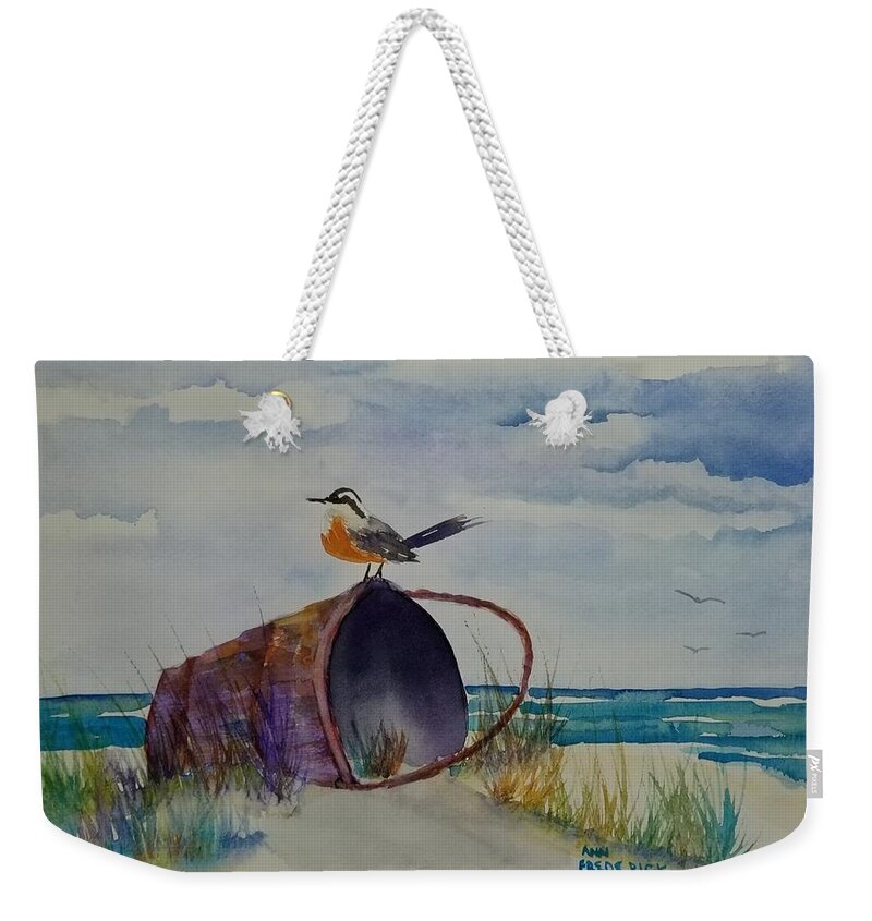 Ocean Weekender Tote Bag featuring the painting Washed up by Ann Frederick