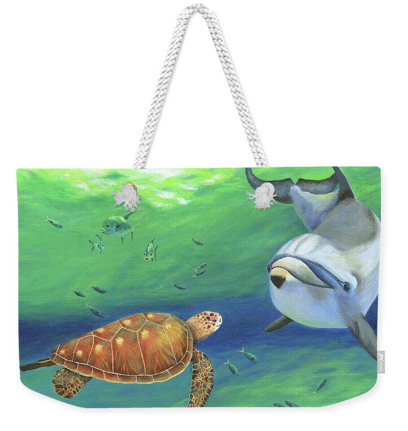 Coastal Weekender Tote Bag featuring the painting Water Cooler Visit by Donna Tucker