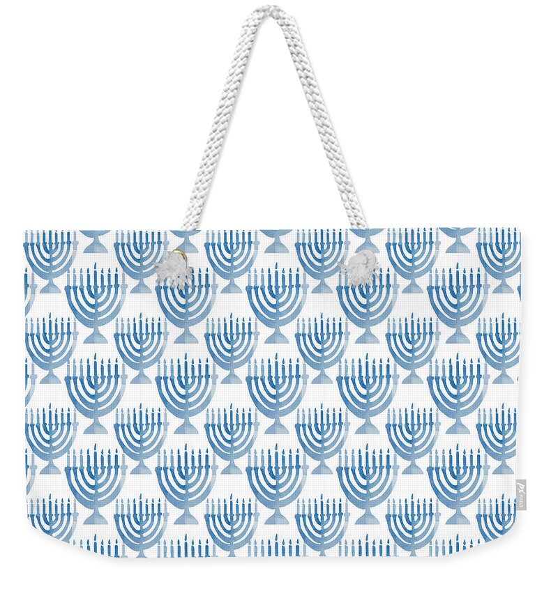 Hanukkah Weekender Tote Bag featuring the digital art Watercolor Menorahs- Art by Linda Woods by Linda Woods