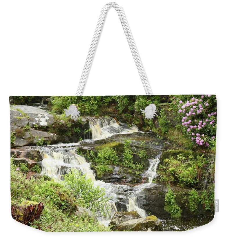 Waterfall Weekender Tote Bag featuring the photograph Waterfall And Gardens by Jeff Townsend