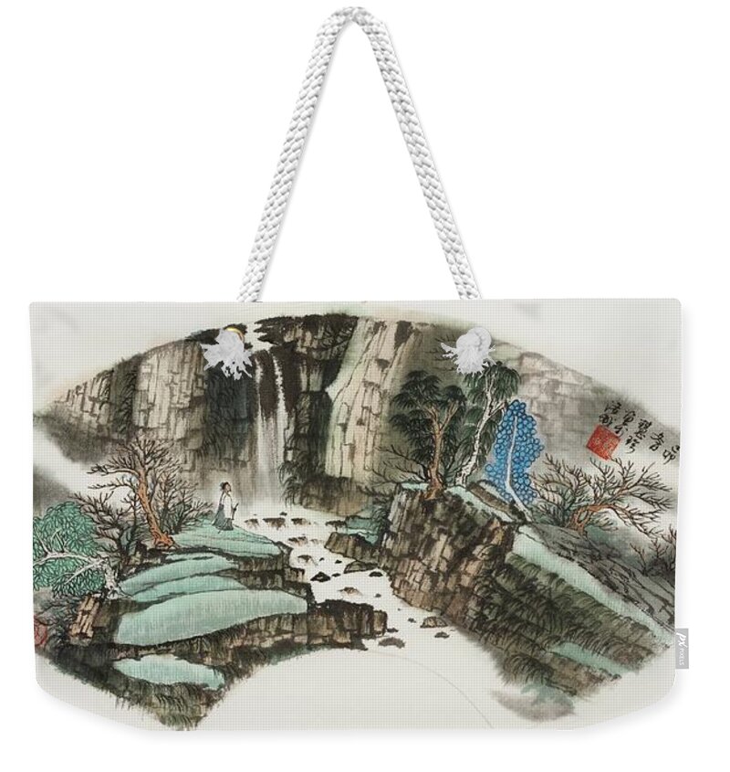 Chinese Watercolor Weekender Tote Bag featuring the painting Waterfall Hike by Jenny Sanders