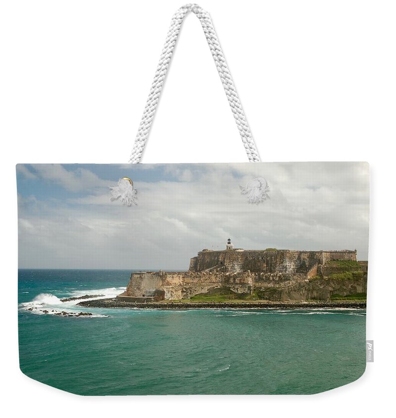 Waves Weekender Tote Bag featuring the photograph Waves pounding Castillo San Felipe del Morro San Juan, Puerto Rico by Dennis Schmidt
