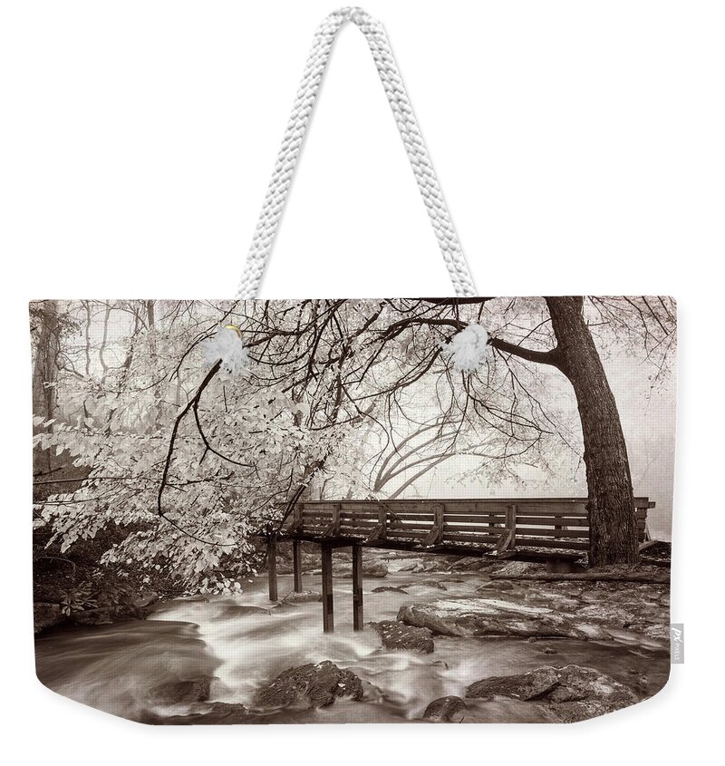 Fall Weekender Tote Bag featuring the photograph Wearing Winter White in Sepia Tones by Debra and Dave Vanderlaan