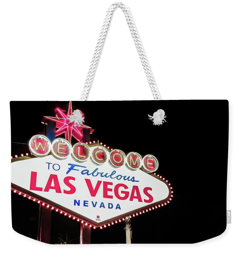Las Vegas Sign Weekender Tote Bag featuring the photograph Welcome to Las Vegas Neon Sign - Nevada USA Colorful Panorama by Gregory Ballos