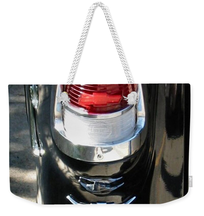 Chevy Weekender Tote Bag featuring the photograph When They Put The V in Chevy by Lin Grosvenor