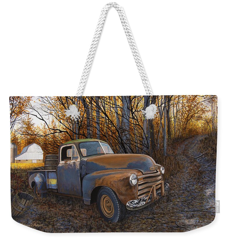 Bourbon Weekender Tote Bag featuring the painting Whiskey Run by Anthony J Padgett