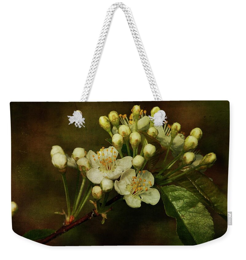 Floral Weekender Tote Bag featuring the photograph White Blossoms by Cindi Ressler