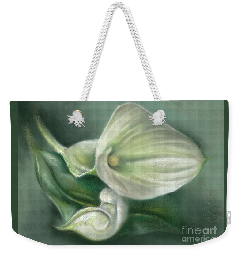 Botanical Weekender Tote Bag featuring the painting White Callas with Leaf by MM Anderson