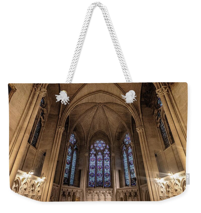 New York Weekender Tote Bag featuring the photograph White Chapel by David Downs