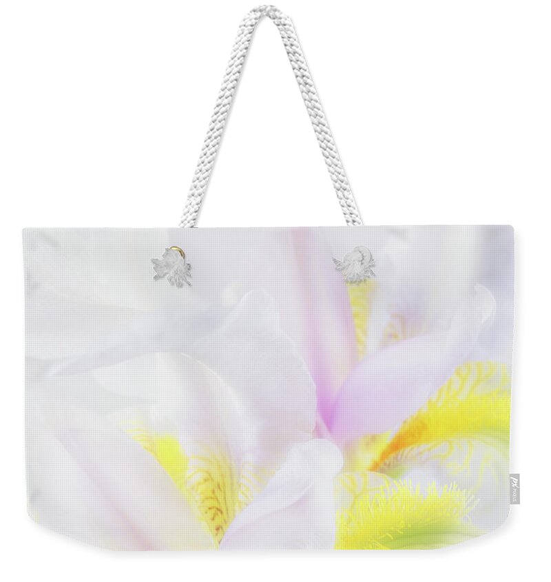 Iris Weekender Tote Bag featuring the photograph White Iris by Leland D Howard