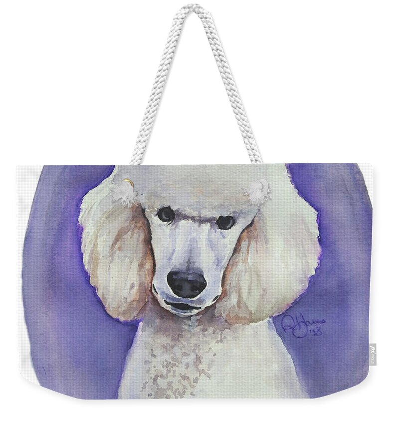 Poodle Weekender Tote Bag featuring the painting White Poodle by Rachel Bochnia
