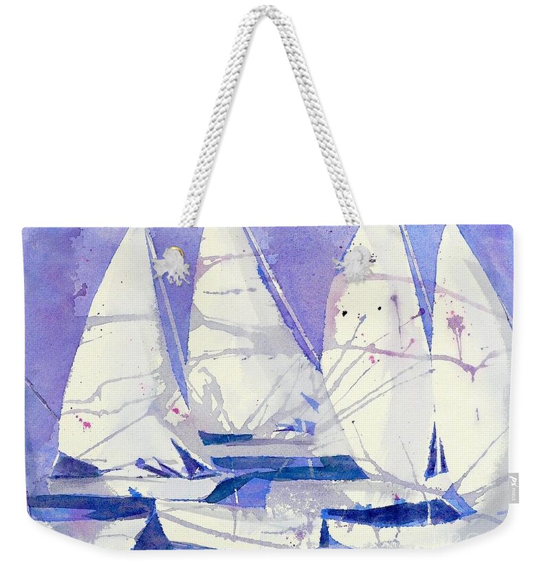 Sailboats Weekender Tote Bag featuring the painting White Sails by Midge Pippel