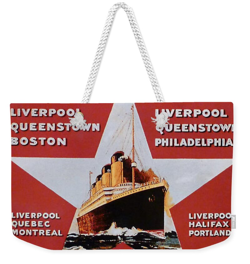 Richard Reeve Weekender Tote Bag featuring the photograph White Star Line Poster 2 by Richard Reeve