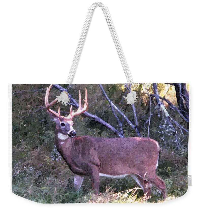 Deer Weekender Tote Bag featuring the digital art White-tail Buck by Art MacKay
