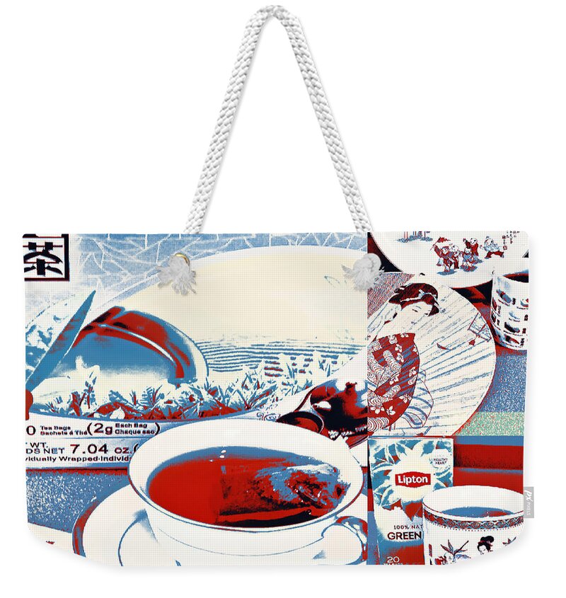 White Tea In Blue And White Weekender Tote Bag featuring the digital art White Tea in Blue and White by Karen Francis