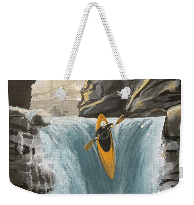 Kayak Weekender Tote Bag featuring the painting White water kayaking by Sassan Filsoof