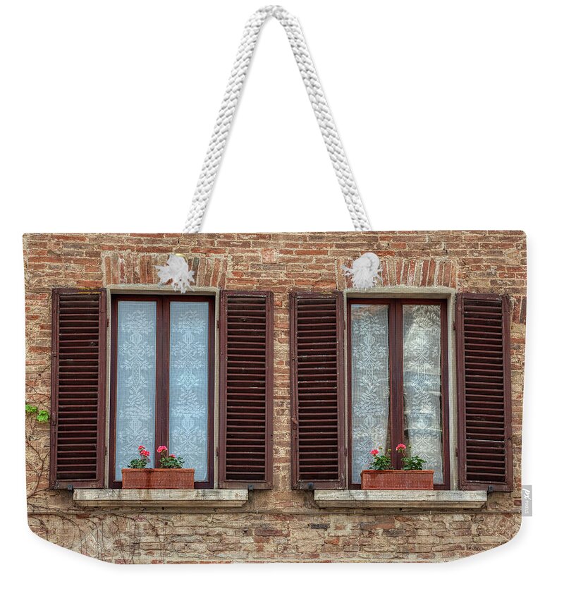 Tuscany Weekender Tote Bag featuring the photograph Window Flowers of Tuscany by David Letts