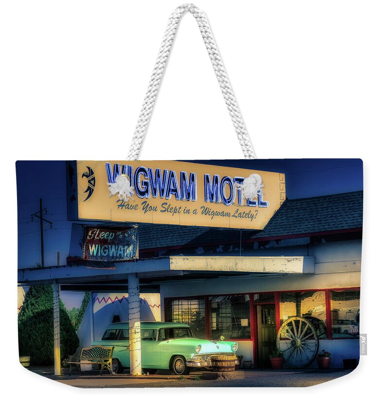 Holbrook Weekender Tote Bag featuring the photograph Wigwam Motel Holbrook, AZ by Micah Offman