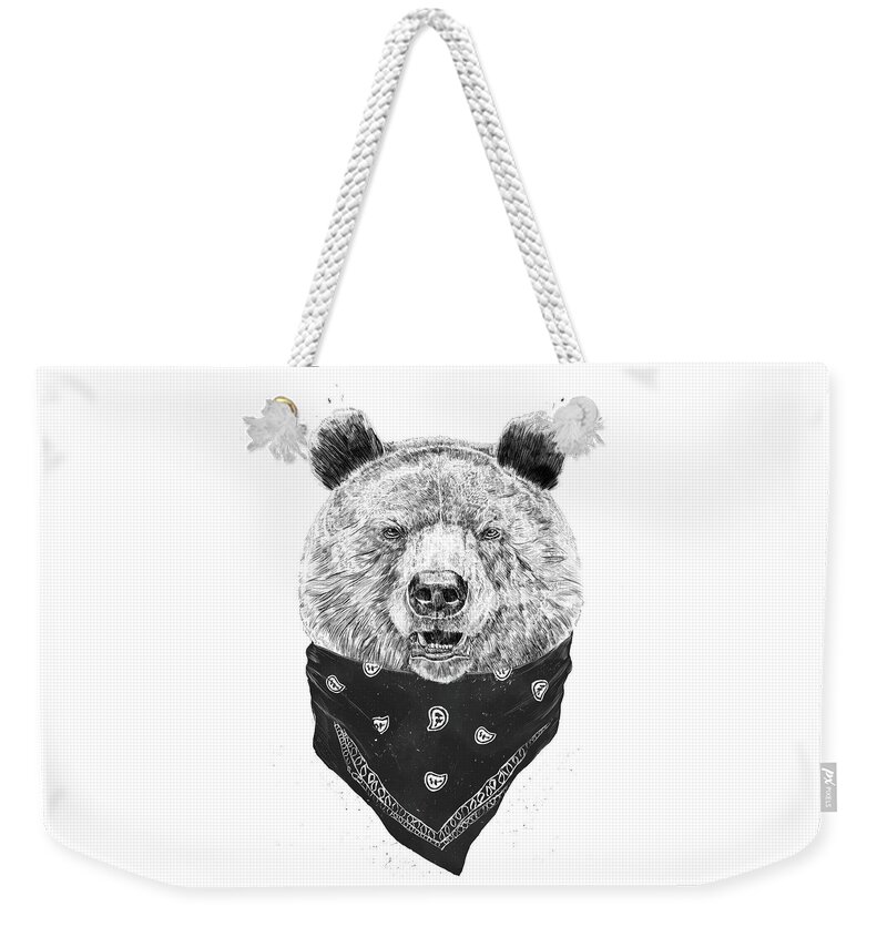 Bear Weekender Tote Bag featuring the mixed media Wild bear by Balazs Solti