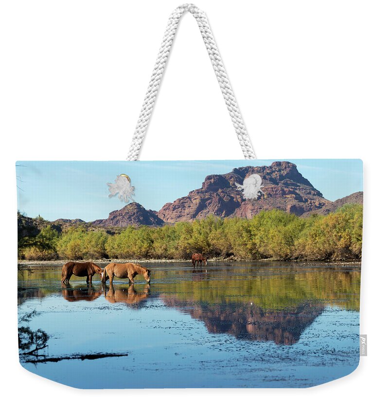 Estock Weekender Tote Bag featuring the digital art Wild Horses In A River by Kristel Richard