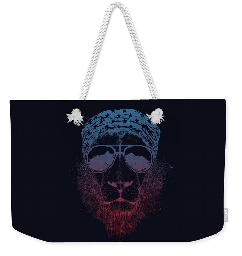 Lion Weekender Tote Bag featuring the drawing Wild lion by Balazs Solti