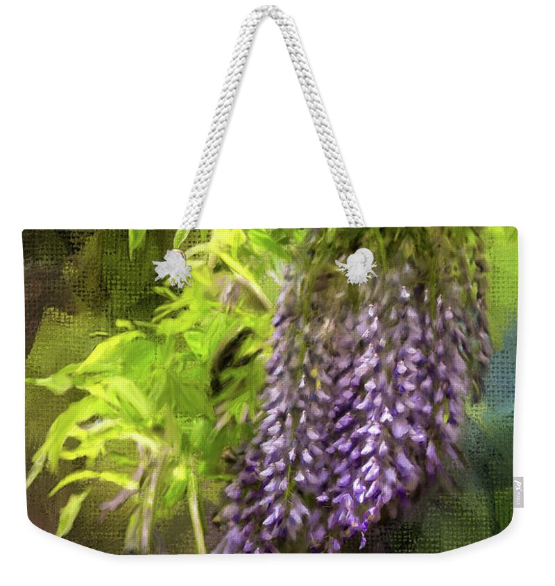 Flower Weekender Tote Bag featuring the digital art Wild Wisteria by Lois Bryan