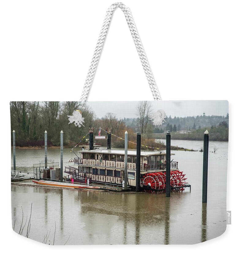 Willamette Queen On A Rainy Day Weekender Tote Bag featuring the photograph Willamette Queen on a Rainy Day by Tom Cochran