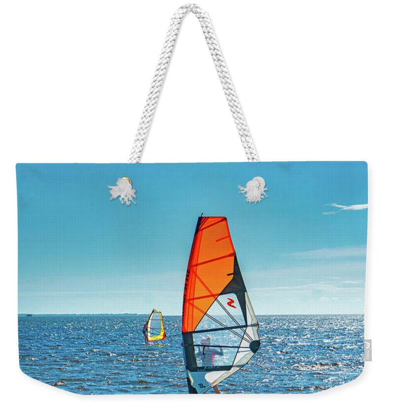 Estock Weekender Tote Bag featuring the digital art Wind Sailing, Outer Banks, Nc by Laura Zeid