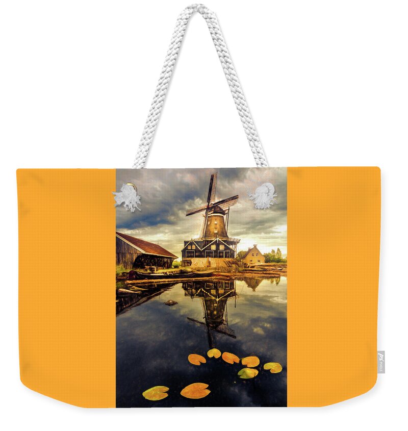 Barn Weekender Tote Bag featuring the photograph Windmill in the Dutch Countryside in Late Autumn by Debra and Dave Vanderlaan
