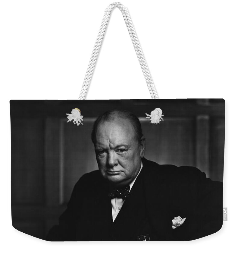 Churchill Weekender Tote Bag featuring the photograph Winston Churchill Portrait - The Roaring Lion - Yousuf Karsh by War Is Hell Store