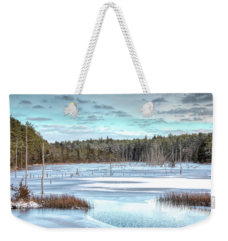 New Jersey Weekender Tote Bag featuring the photograph Winter At Lake Oswego by Kristia Adams