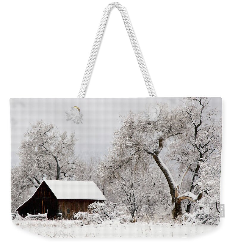 Scenics Weekender Tote Bag featuring the photograph Winter Barn Scene by Beklaus